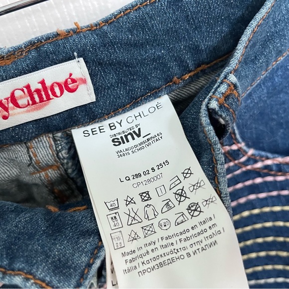 See by Chloe Size 25 Embroidered Straight-Leg Cropped Jeans- Blue (FLAWED) - Picture 13 of 15